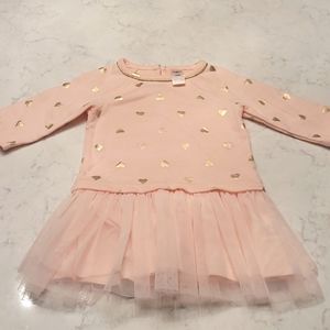OSHKOSH BGOSH DRESS, PINK WITH GOLD HEARTS AND TULE BOTTOM, SIZE 24 MONTHS